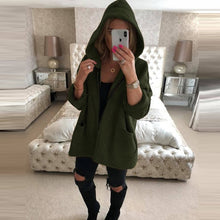 Load image into Gallery viewer, Lossky Women Zipper Hoodie Jackets Long-sleeved Spring Autumn Warm Plush Long Coats Pocket Loose Lady Coats Big Size Streetwear