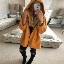 Load image into Gallery viewer, Lossky Women Zipper Hoodie Jackets Long-sleeved Spring Autumn Warm Plush Long Coats Pocket Loose Lady Coats Big Size Streetwear