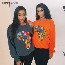 Load image into Gallery viewer, UIDEAZONE Colorful Africa Map Print Women Hoodies O Neck Casual Printed Pullovers Ladies Sweatshirts 2019 Autumn Streetwear