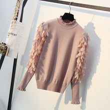 Load image into Gallery viewer, Spring Autumn Loose Jumper Fashion Flowers Sleeves Sweater and Pullover Femme Pull Ruffled Collar Knitted Women Sweater