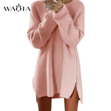 Load image into Gallery viewer, Autumn Winter Knitted Cotton Sweater Dresses Women  Loose Round Neck Solid Pullover Female Knitted Dress Vestidos Plus Size