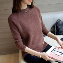 Load image into Gallery viewer, 2019 New Winter Round Neck Pullover Sweater Women Korean Long Sleeve Loose Thin Split Knitted Sweater Female Quality Jumper Tops