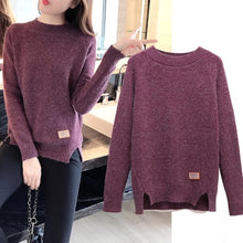 Load image into Gallery viewer, 2019 New Winter Round Neck Pullover Sweater Women Korean Long Sleeve Loose Thin Split Knitted Sweater Female Quality Jumper Tops